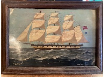 An Antique  Nautical / Maritime Scenes   Painting On Copper  Signed