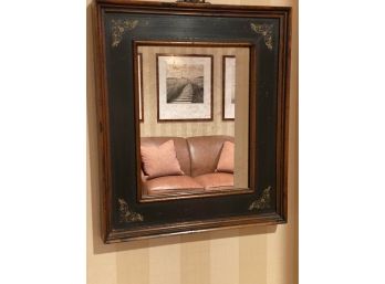 An Antique Small Mirror Wood Frame With Black & Gold Stenciled  Detail - 15'w X 18'H