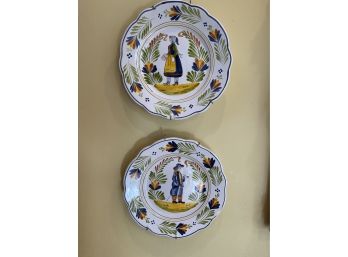 A Pair Of Ceramic Hand Painted  Decorative Plates -  Quimper Style - 9.5' Diameter