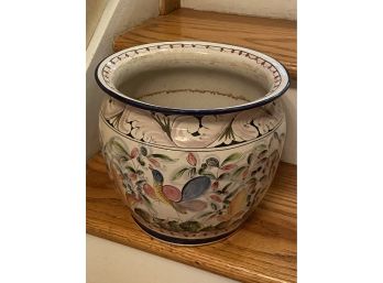 A Vintage Hand Painted Ceramic   Planter Made In Portugal - 9' Diameter X 9'h