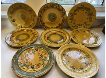 A Set Of Eight Glazed  'Souleo Provence'  Hand Painted Pottery Plates France