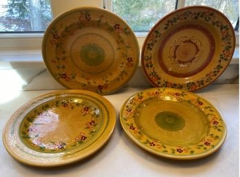 A Set Of Four Souleo & Terre E  Provence Hand Painted Salad Plates Made In France