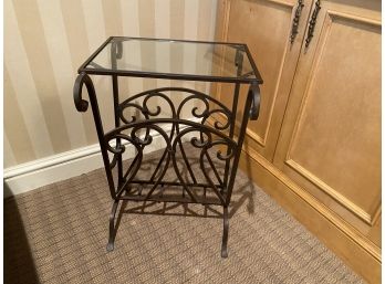 A Vintage Metal Black And Glass Side Table Magazine Rack  - 16' X 15' X 24'h