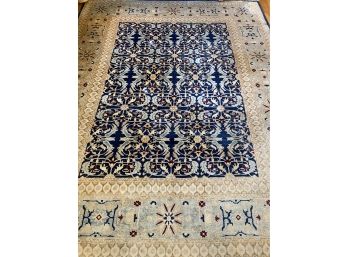An Hand Knotted Blue Yellow & Red Area Rug With Fringe - 96'w X 122' Long
