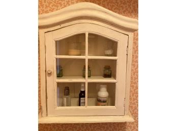 An Adorable Painted  Cream Single Door Wall  Cabinet With  Shelves - 19'w X 7'd X 22'h