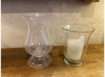 Two Glass Hurricane Candle Holders  One Made In France By BIOT