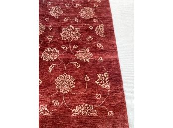 An Hand Made Burgundy With Cream Floral Pattern Rug  With Fringe  - 6.3  X 9.3   Made In India