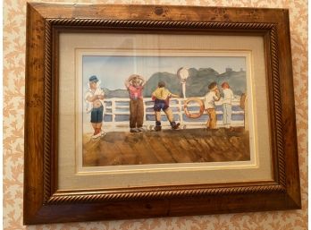 Signed Elaine Goodman Watercolor Day At The Dock - 16'w X 13'h
