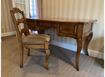 A Vintage Cabriole Legs Writing Desk  With  Upholstered Seat Chair  - Desk 58'w X 28'd X 30'h