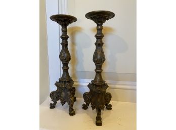 A Pair Of Vintage Arte Italica  Brass Candlesticks Made In Italy - 15'h