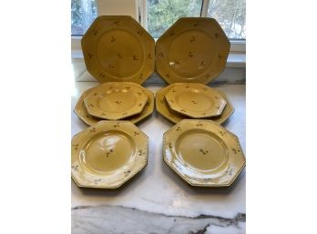A Set Of  4 Octagonal Salad & Dinner Plates - Terre E Provence Handcrafted Earthenware Pottery France