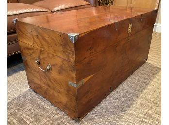 A Campaign Style Wood Trunk With Brass Accent - 38'w X 19'd X 19'h