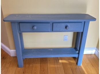 Blue Painted Console Table With Two Drawers And Shelf  - 48'w X 13'd X 32'h