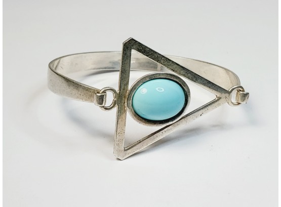 Amazing Danish Unique Sterling Silver Bangle Clipped Bracelet With Turquois