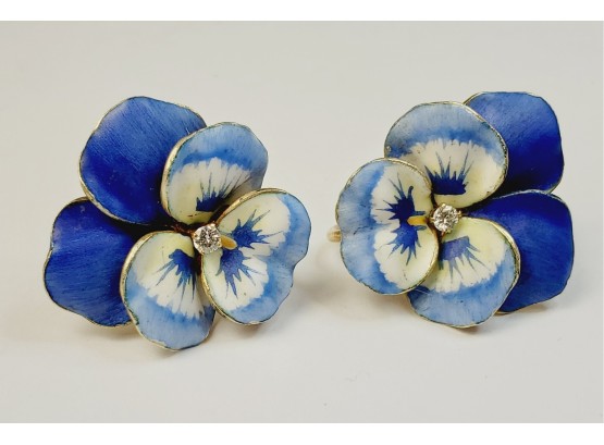 Vintage Enamel Gold Tone Flower Earrings