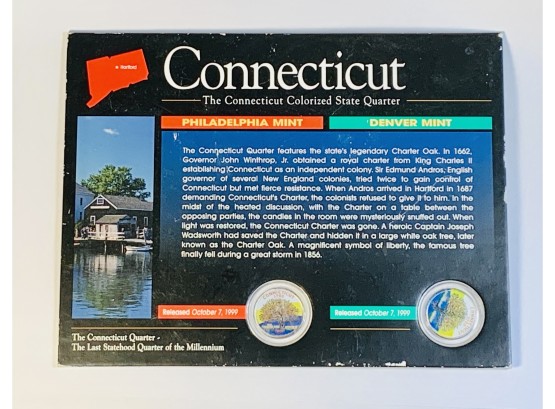 Connecticut Colorized State Quarters P And D Mints - With Info/History Card
