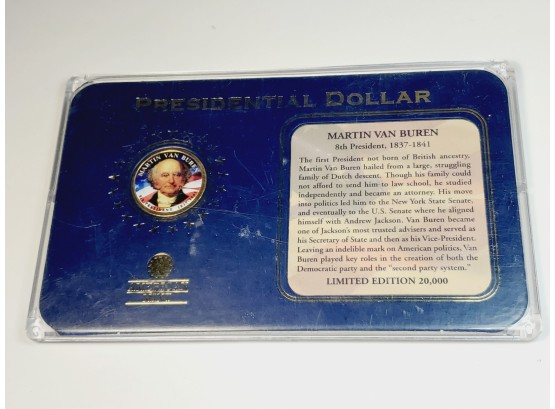 Martin Van Buren Colorized Golden Dollar In Case And With History / Info