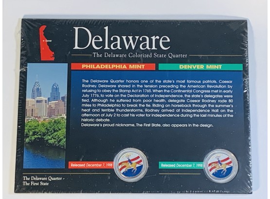 Delaware Colorized State Quarters P And D Mints - With Info/History Card