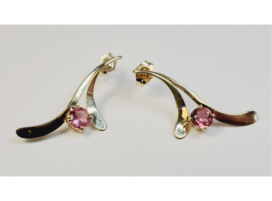 14kt Yellow Gold Pink Stone Earrings (LIKE NEW)
