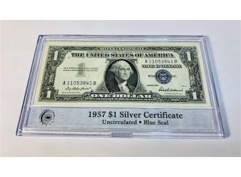 1957 $2 Dollar Silver Certificate Blue Seal Bill In Plastic Case