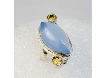 Sterling Silver Unique Blue / Orange Stone Ring