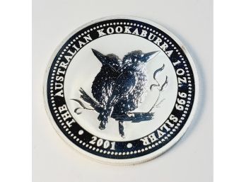 2001 1 Oz .999 Silver Australian Proof Silver Dollar Kookaburra