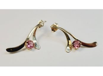 14kt Yellow Gold Pink Stone Earrings (LIKE NEW)