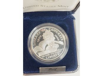 2000 Library Of Congress Proof Silver Dollar Commemorative Coin From Mint In Original Packaging