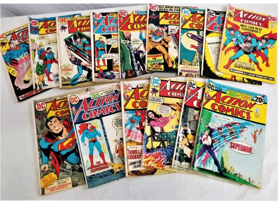 Fifteen 20 Cent Action Comics DC Superman Comic Books 1972-1973  #414, #416 To #426, #428, #429, #430
