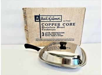 Vintage Copper Core Stainless Steel 10' Skillet With Lid By Maid Of Honor