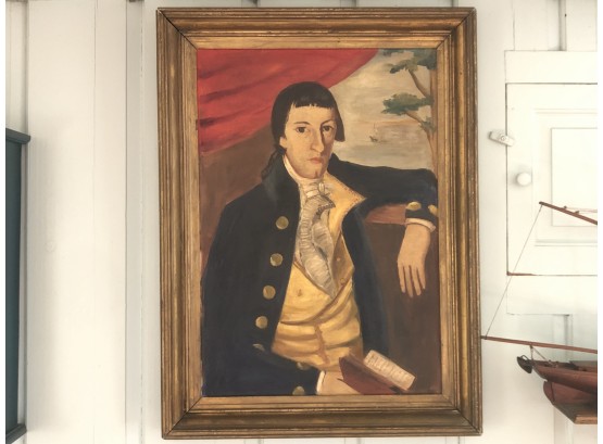 Gilt Framed Acryic On Canvas Portrait Of Colonial Man