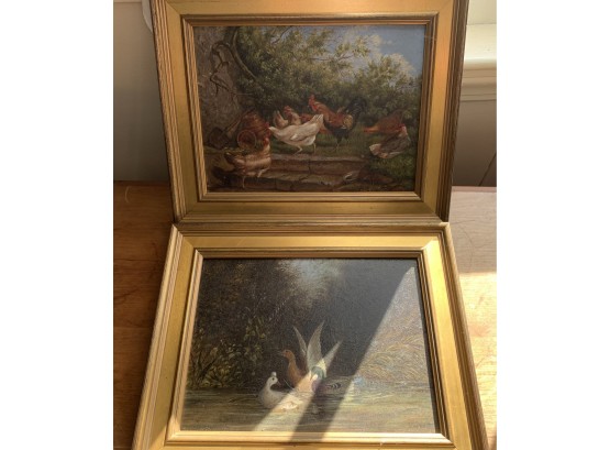 Framed Duck And Rooster Paintings
