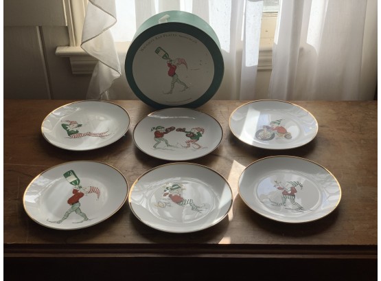 Restoration Hardwarew Set Of Six Assorted Naughty Elf Plates