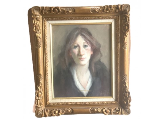 Beautifully Gilt Carved Wooden Framed Portrait Of Woman 'The Irish Woman' Signed By Artist, Nancy Reilly