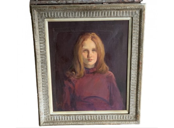 Original Portrait Painting Of Young Woman In Red