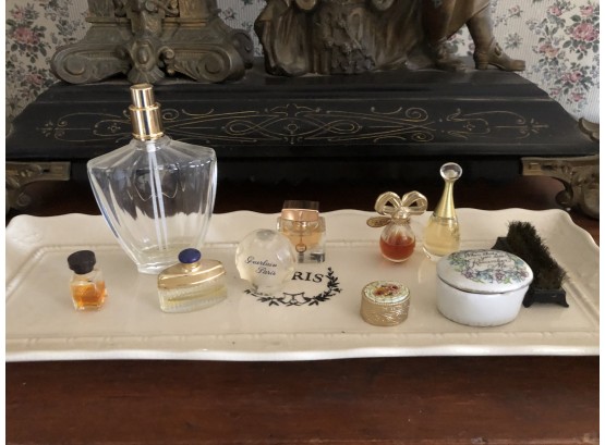 Vintage Perfume And Trinquets On 'Paris' Tray