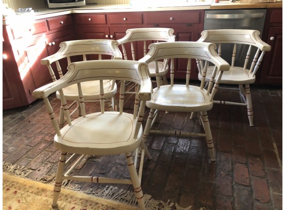 Five Wooden Barrel Back Spindle Chairs