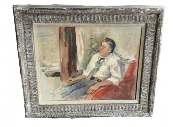 Original Painting Of Business Man Smoking A Pipe
