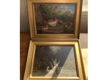 Framed Duck And Rooster Paintings