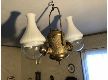 Vintage Brass Kerosine Hanging Lamp By Angle Lampco.