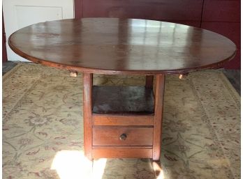 Antique Round Table With Center Draw In Base