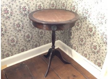 Antique Leather Top Pedestal Table