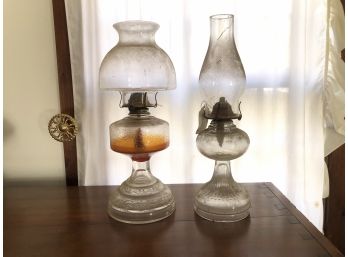 Two Antique Kerosine Oil Lamps