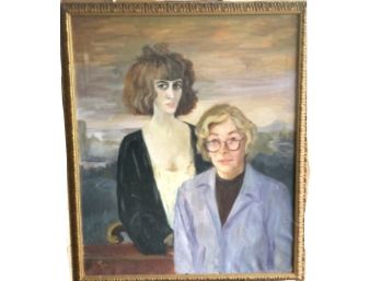 Original Oil On Canvas Of Two Women By Artist, Nancy Reilly - Framed In Beautiful Gilt Carved Wooden Frame