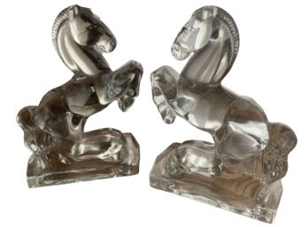 Pair Of Glass Horse Bookends