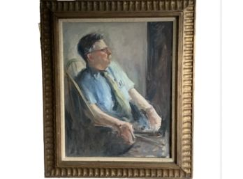 Original Side Profile Portrait Painting Of Man Sitting In Chair