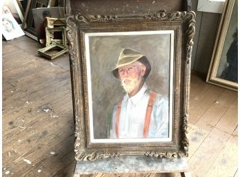 Original Portrait Painting Of Man In Suspenders Signed By Artist, Nancy Reilly