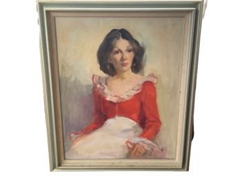 Oil On Canvas Of Woman In Red Dress Signed By Artist, Nancy Reilly
