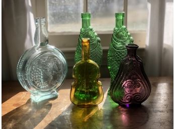 Set Of Five Decorative Depression Glass