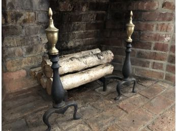 Iron Fireplace Log Stands With Brass Finials